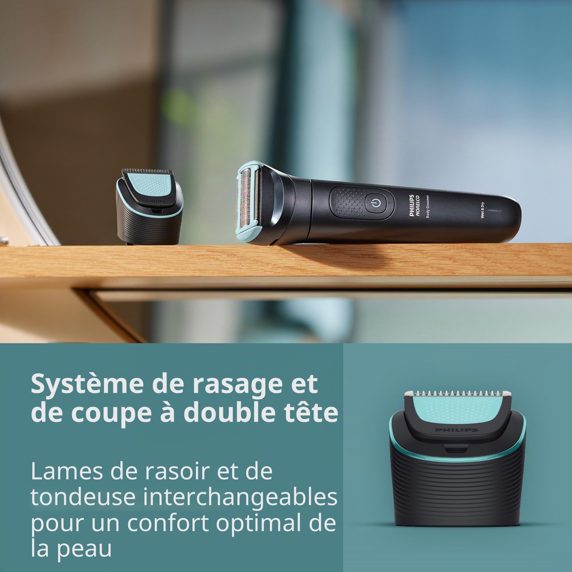 Philips Norelco Body Groomer 5000 Series – Rasoir et tondeuse à cheveux intimes pour homme avec tête de rasage interchangeables et réglables, 100% étanche – BG5490/50