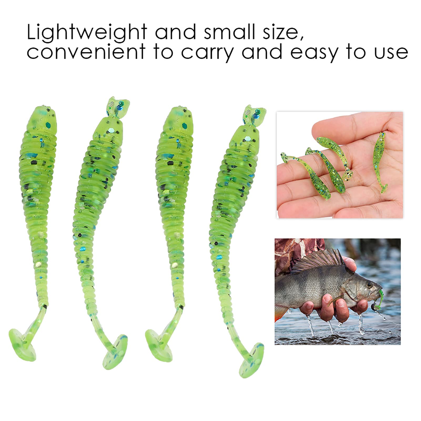 50PCS 5cm Señuelos de Pesca de plástico Blando Cebos de Larva de Cola en T Accesorios para Aparejos de Pesca para Pesca en Agua Dulce y Salada Acción de natación