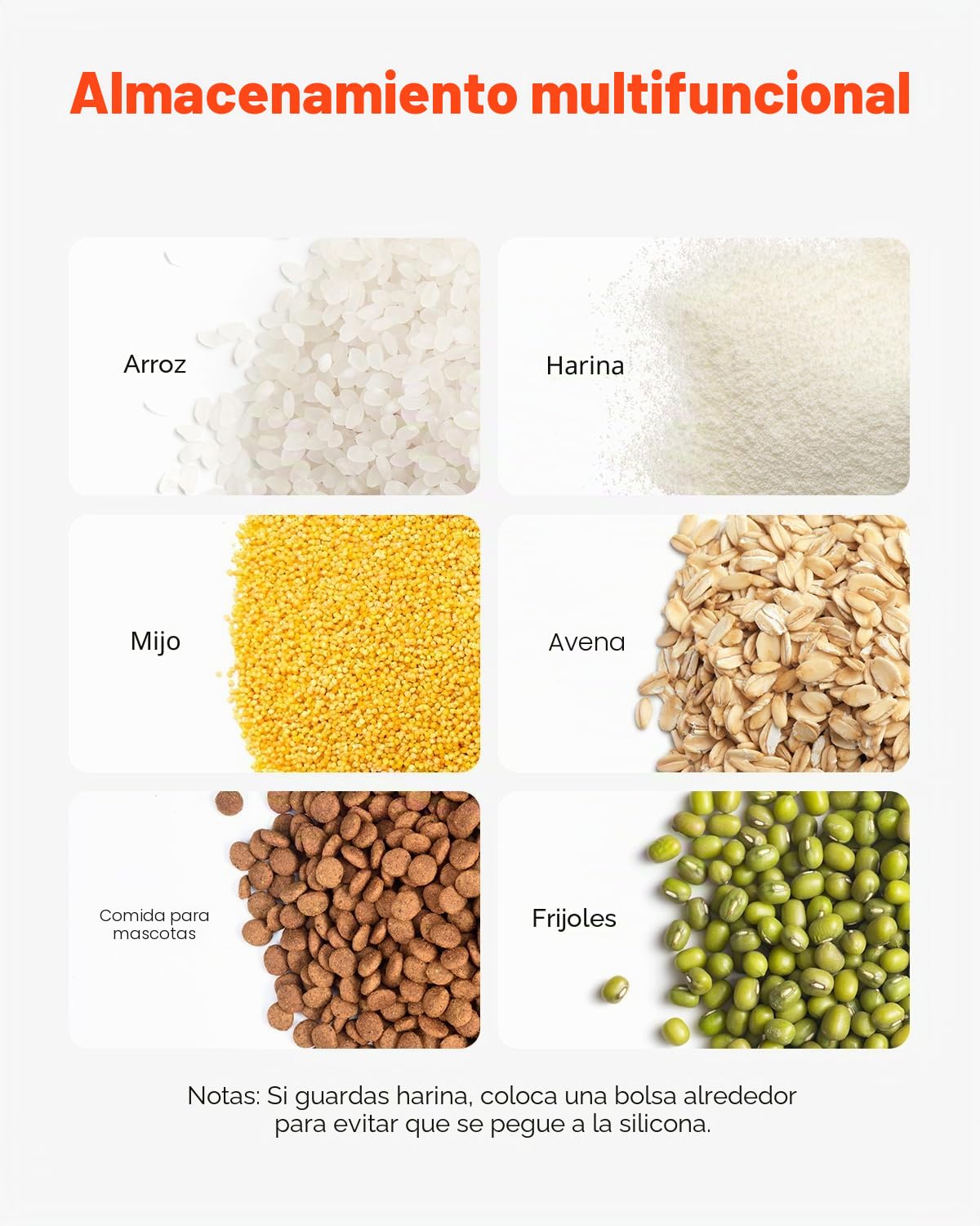 VEVOR Contenedor de Almacenamiento de Arroz, 15 L x 2 + 20 L x 2, para Cereales y Granos para Ingredientes de Cocina, para Mascotas con Ruedas, 4 Tazas Medidoras, 365 x 230 x 365 mm ± 10 mm, Blanco