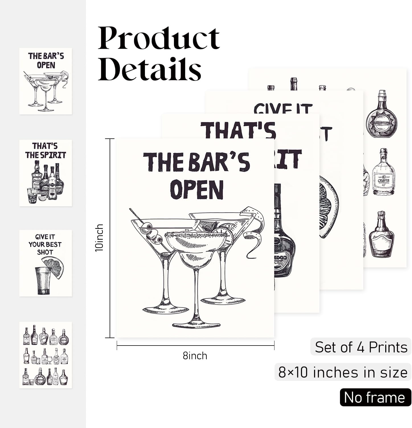 Locomiss Black Bar Wall Art Posters, White And Black Trendy Funky Retro Alcohol Martini Aesthetic Wall Art Print for Home Bar Cart Lounge Kitchen Decor, Set of 4 (8x10 Unframed) image 2