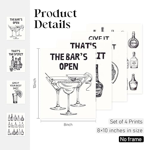 Miniatura 2 de Locomiss Pósteres de arte para pared de barra negra, impresión artística retro con alcohol Martini blanco y negro para el hogar, bar, carrito, sala