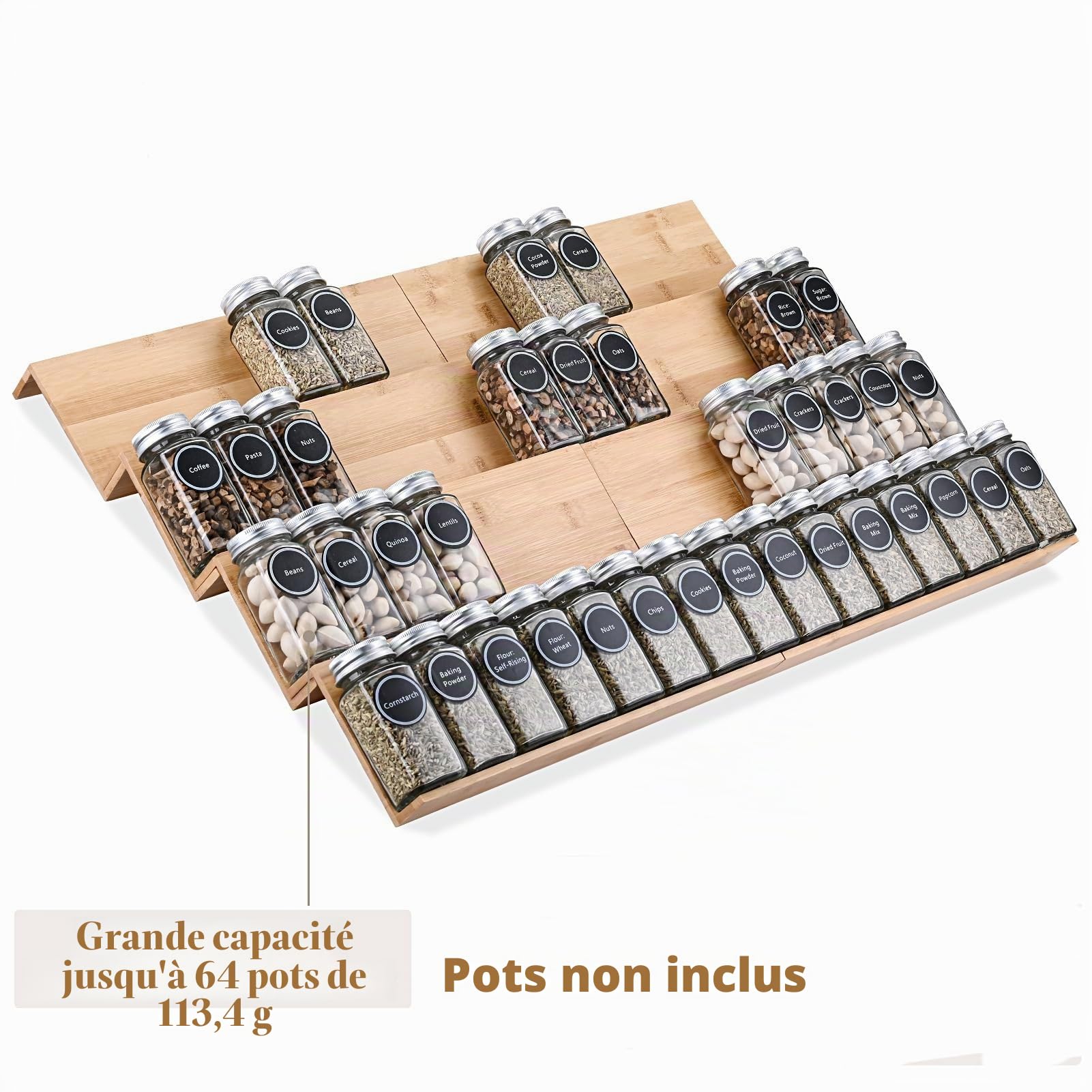 Mulush Plateau à épices en bambou – Organisateur de tiroir à épices pour armoires de cuisine rangement et organisation (bocaux non inclus)