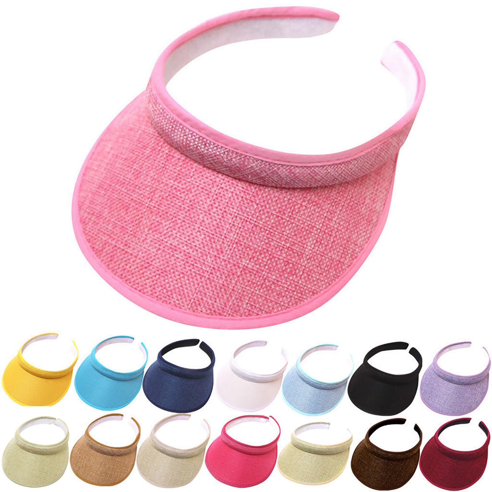 Unisex Pink Sun Visors For Women Men, Wide Brim Uv Protection Sport Visor Cap Sunhats Adjustable Ponytail Baseball Hat For Golf Cycling Fishing Tennis Volleyball Running Jogging
