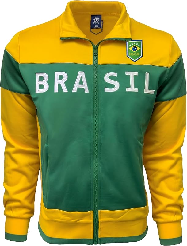 Men's Brasil Track Jacket, Brazil Full Zip Sweater Jacket With Zipper Pockets