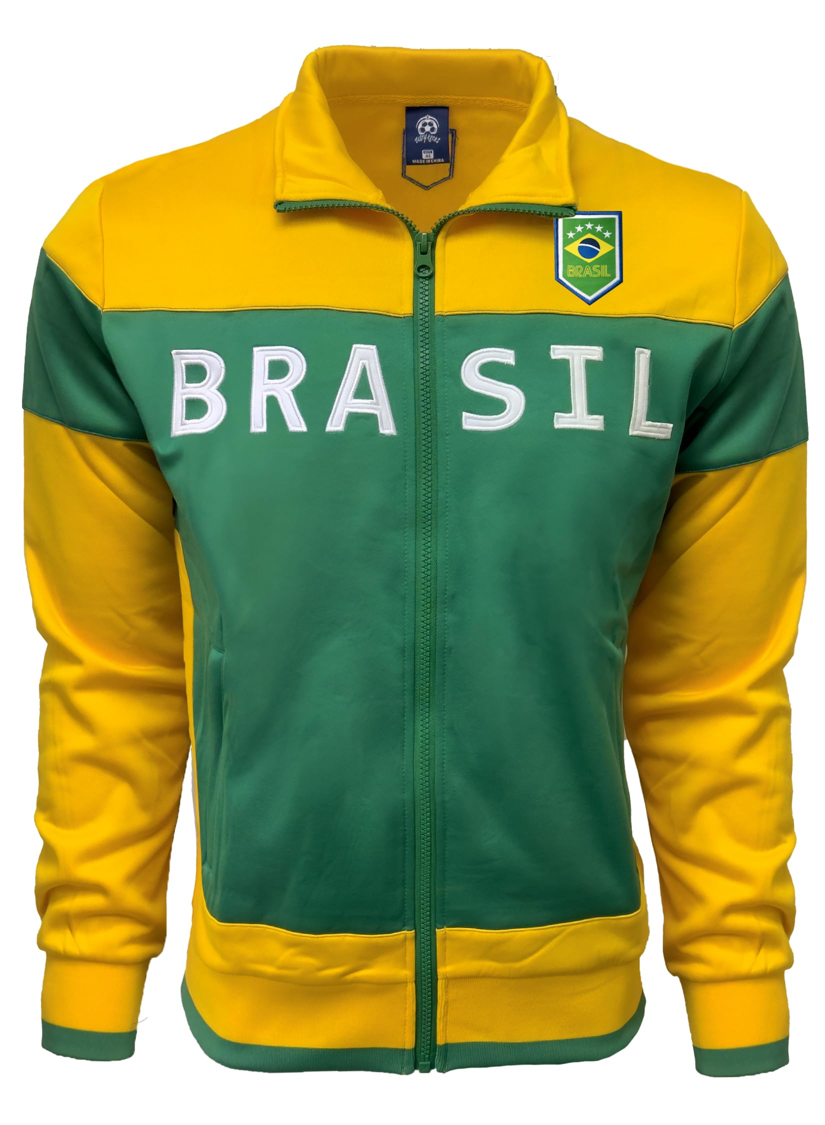 Men's Brasil Track Jacket, Brazil Full Zip Sweater Jacket With Zipper Pockets