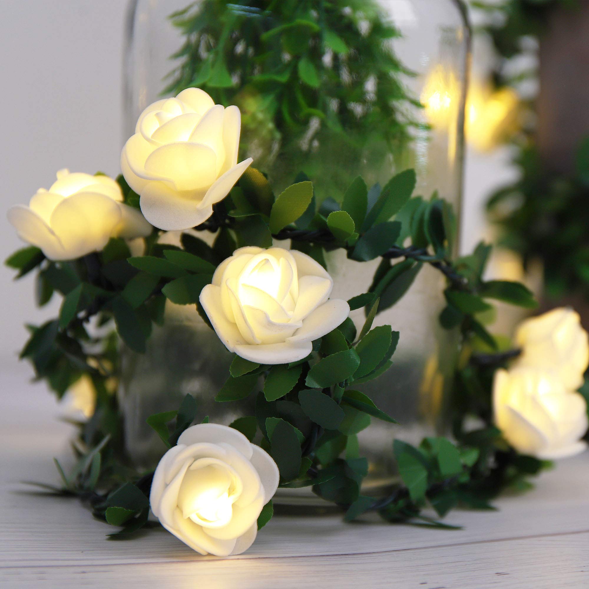 20 LED Flower String Light Rose Vine Leaf Fairy Light Battery Operated LED Garland Light Decorative Twinkle Lights for Wedding Bedroom Indoor Outdoor Garden Party Home Wall, 9.8 Ft