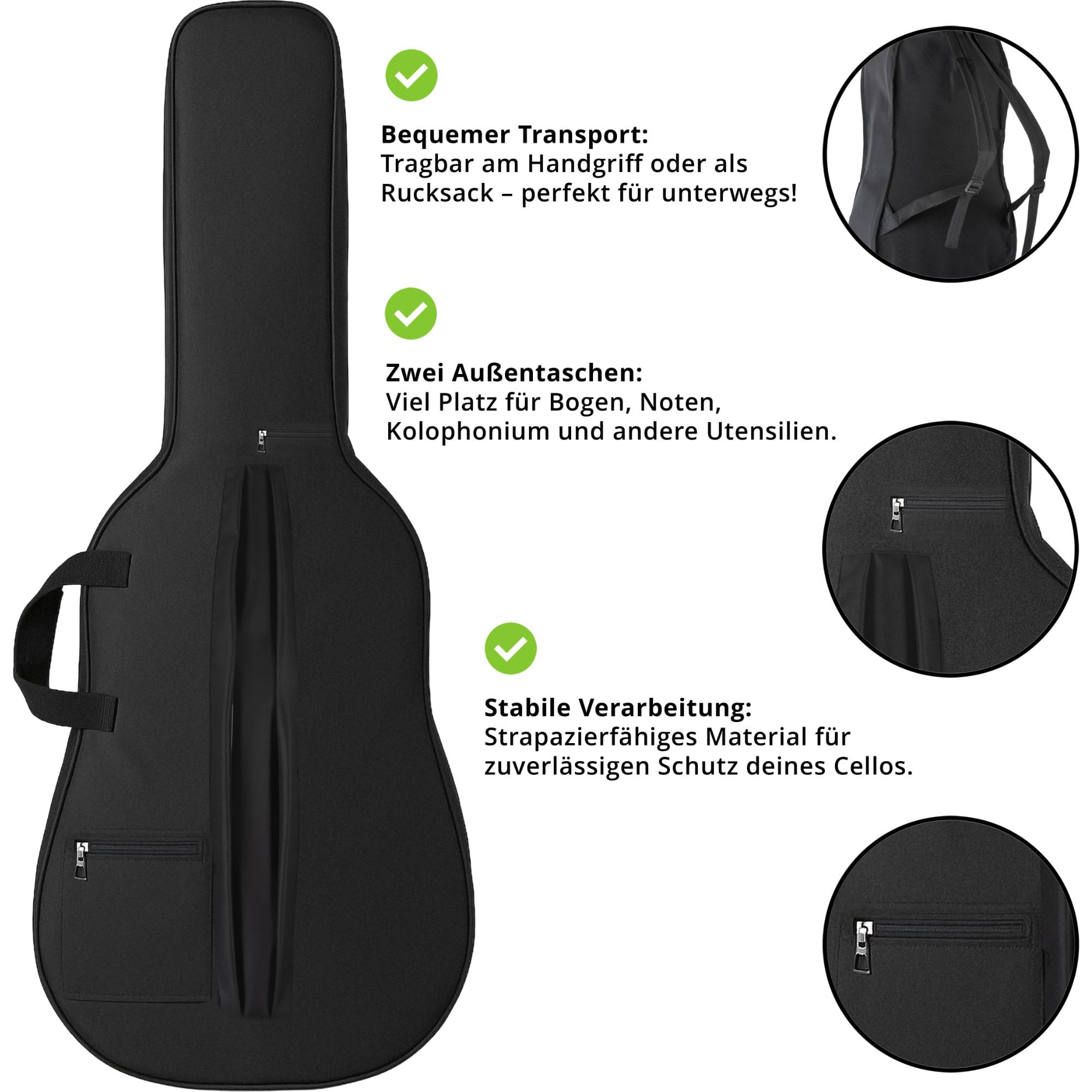 Classic Cantabile CP-100 1/2 Cello Set, Decke: Fichte, Boden, Zargen | Hals, Griffbrett, Wirbel und Steg: Ahorn, Saitenhalter aus Karbon, Vier Feinstimmer, Höhenverstellbarer Stachel, Größe: 1/2