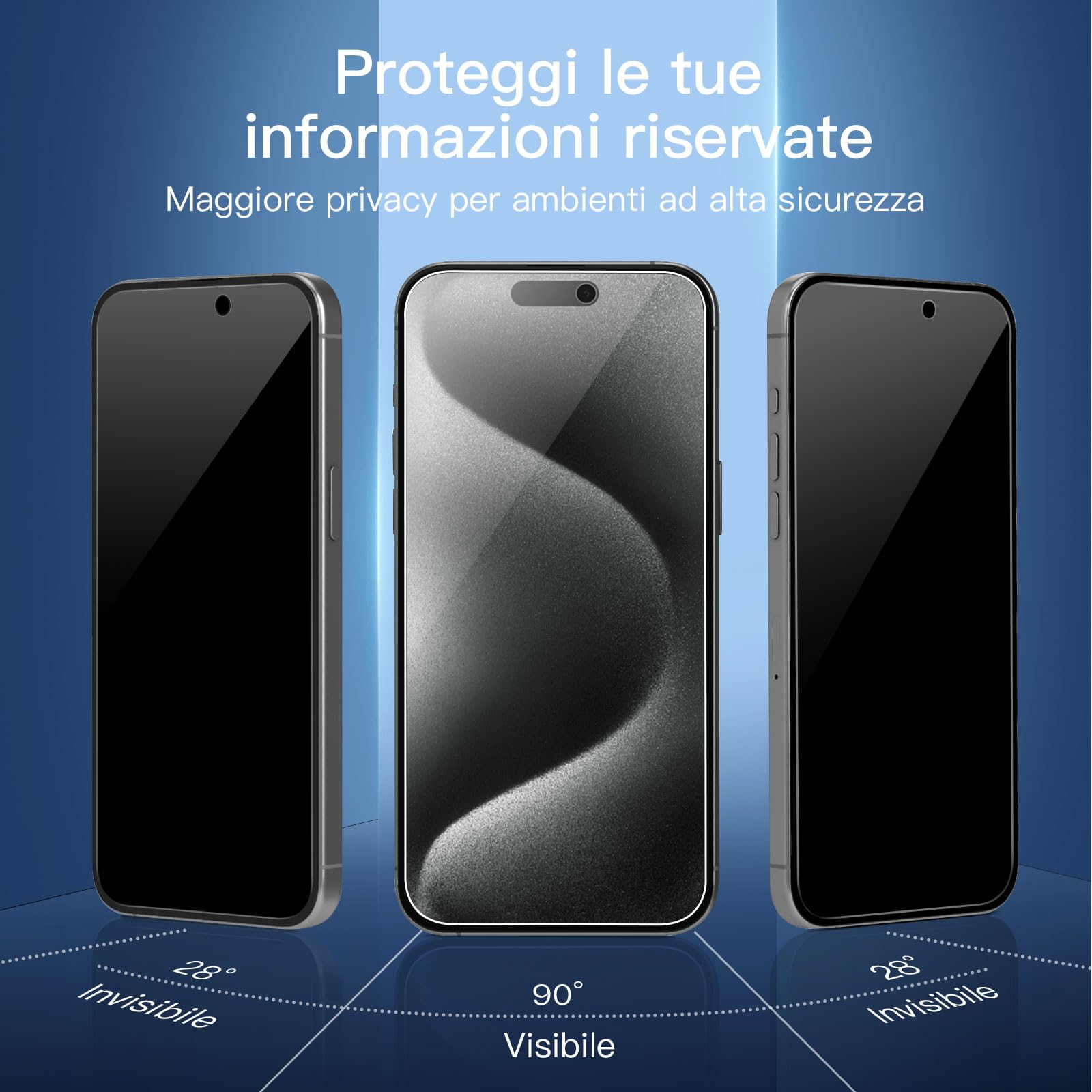 NEW'C 3 Pezzi, Pellicola Protettiva Privacy per iPhone 15 Pro Max, iPhone 15 Plus (6,7 Pollici), Angolo di Privacy 28 Gradi Bilanciato con Protezione per Gli Occhi, Durezza Resistente 9H, Senza Bolle