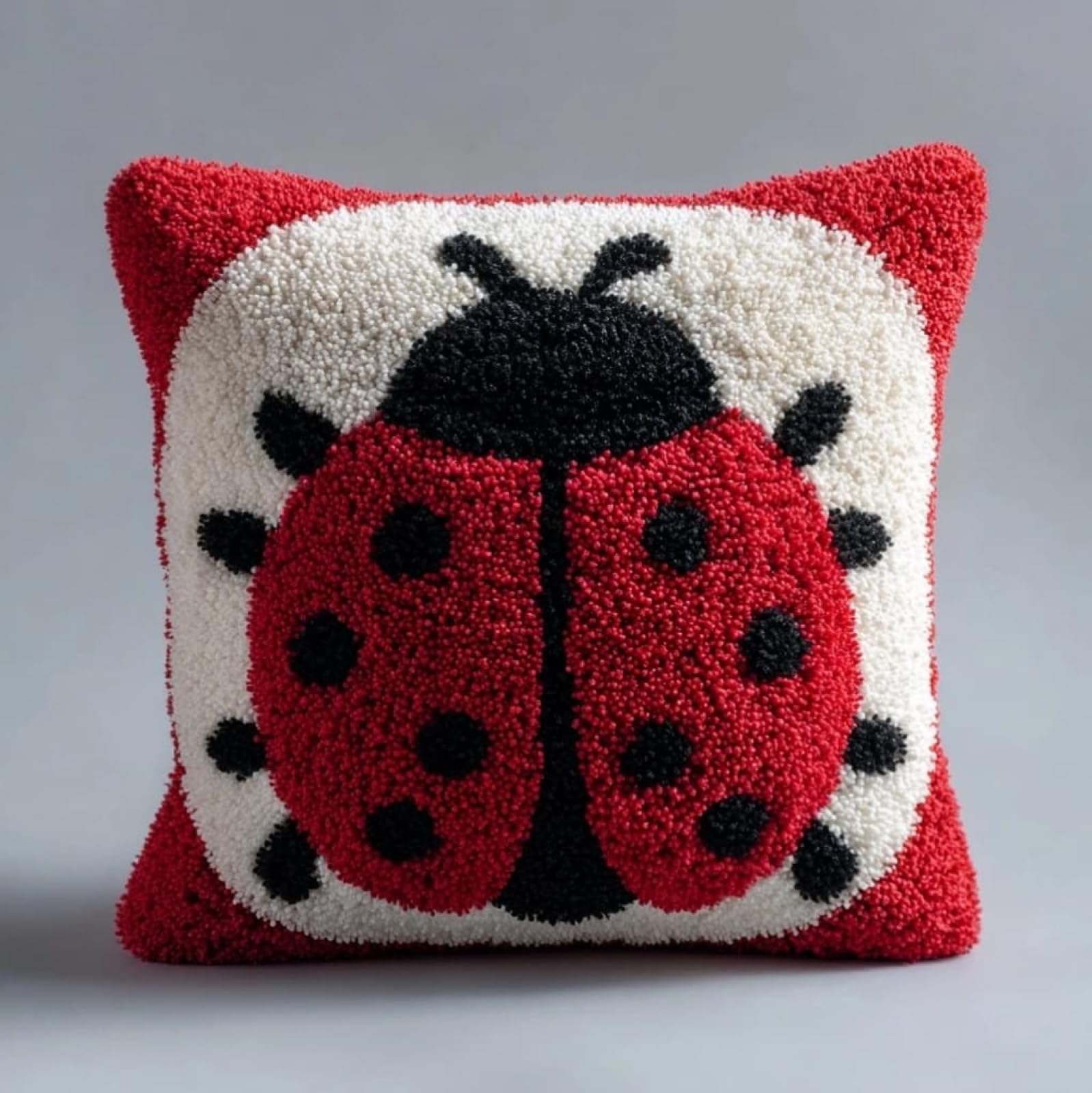 Axiangzik Pre-Printed Latch Hook Cushion Kits,Cartoon Ladybug 43X43cm Latch Hook Kits For Adults Beginners Handmade Cushion Sofa Bedroom Decor Craft Gifts