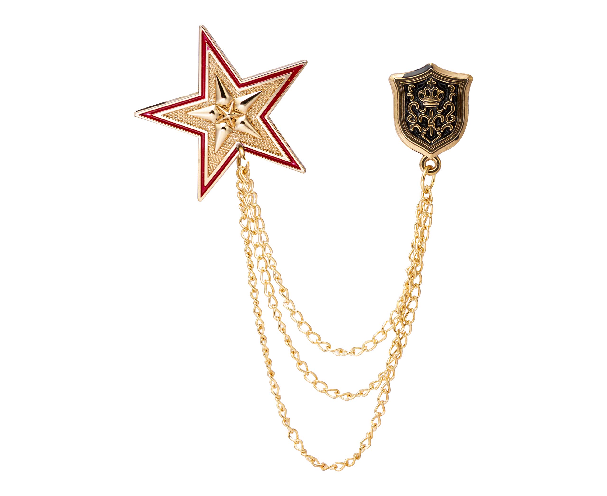 Shield and Red & Gold Star with Hanging Chain Alloy Lapel Pin Brooch-image-23