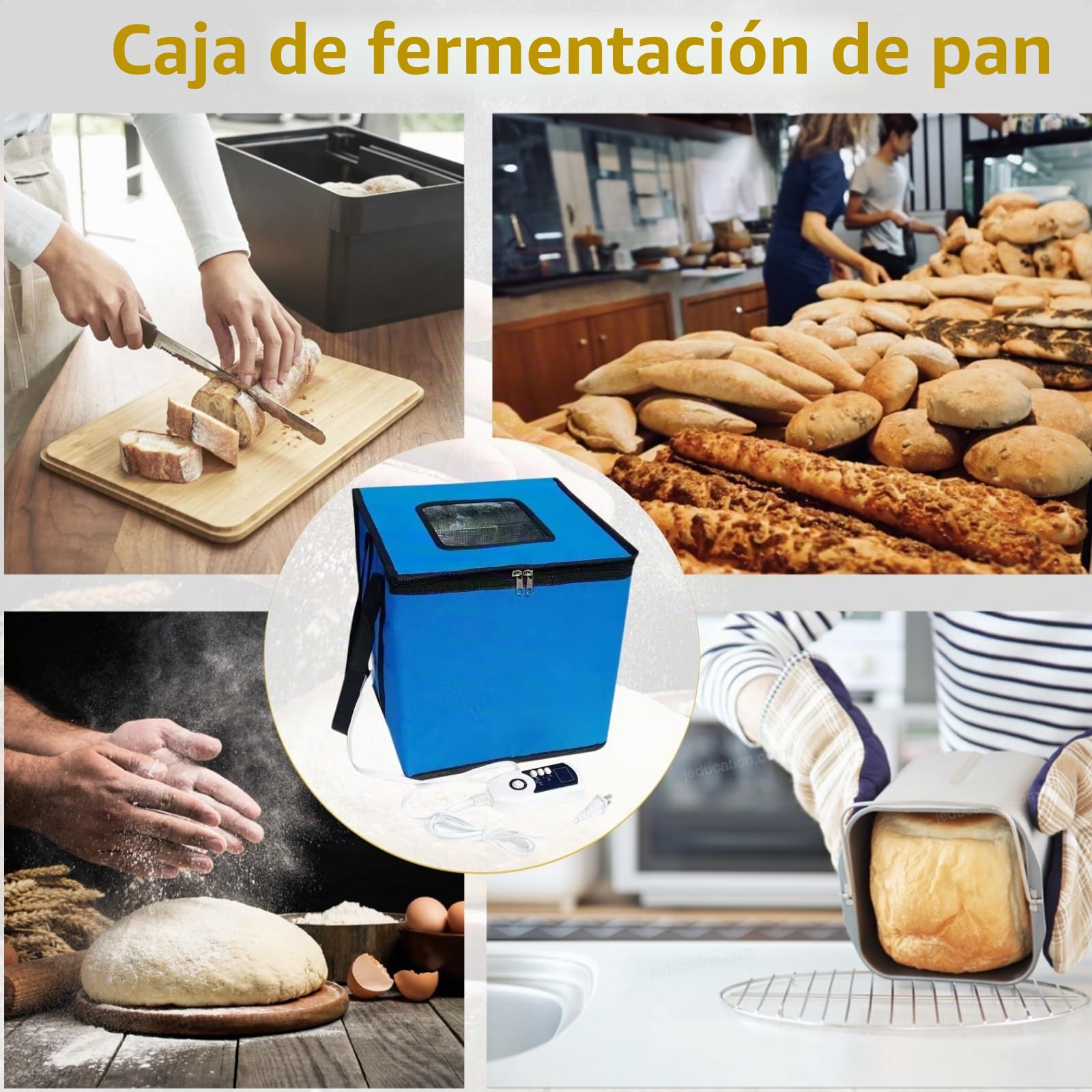 Cloud Fire Caja de Fermentación Plegable, Ajuste de Temperatura, Con Tapa, Multifunción Extraíble Para El Hogar, Pan, Pizza, Yogur, Vino de Arroz (Azul)