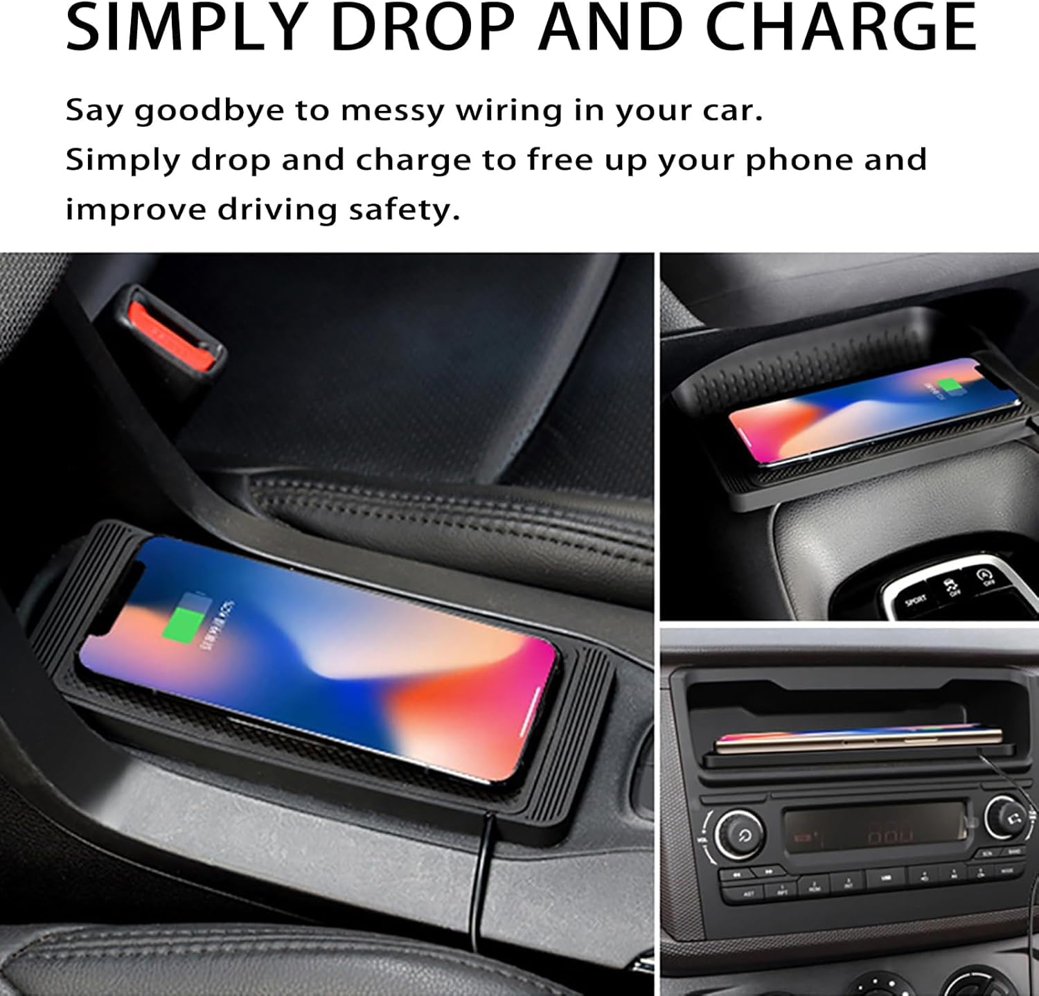 Car Phone Charging Pad for Ford F-250 F-350 F450 F550 2017 2018 2019 2020 2021 2022 2023 2024, Cuttable Non-Slip Charging Mat for Dashboard or Console, Flexible Phone Charging Surface