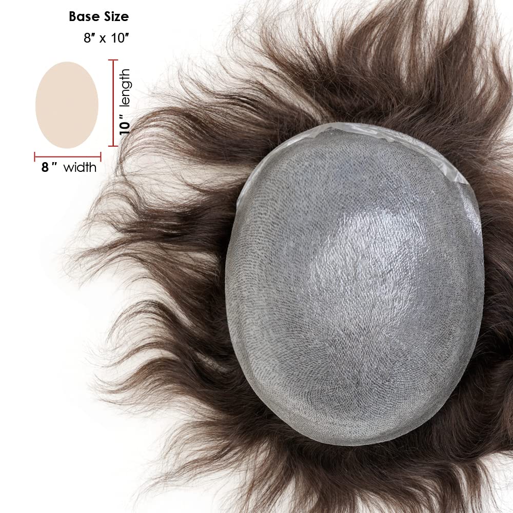 Lordhair Toupee 100% Human Hair Hairpiece For Men With 0.08mm Ski Color 3, #3, 10 inch - Image 3