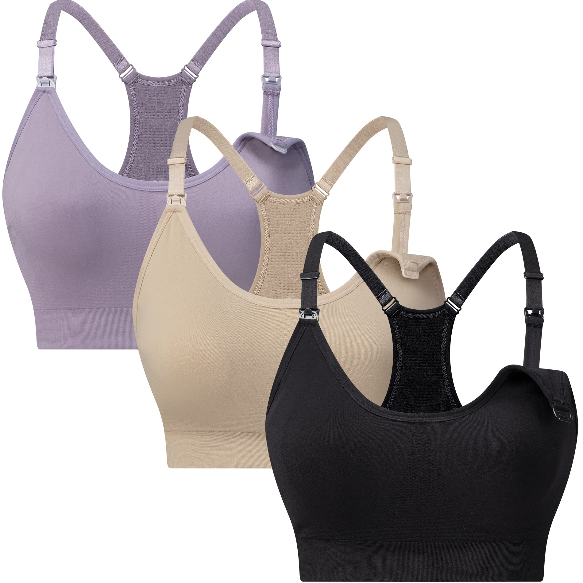 Suekaphin 3 Pack Sports Nursing Bra for Breastfeeding Supportive Bralette Pregnancy Maternity Wirefree Support for Women