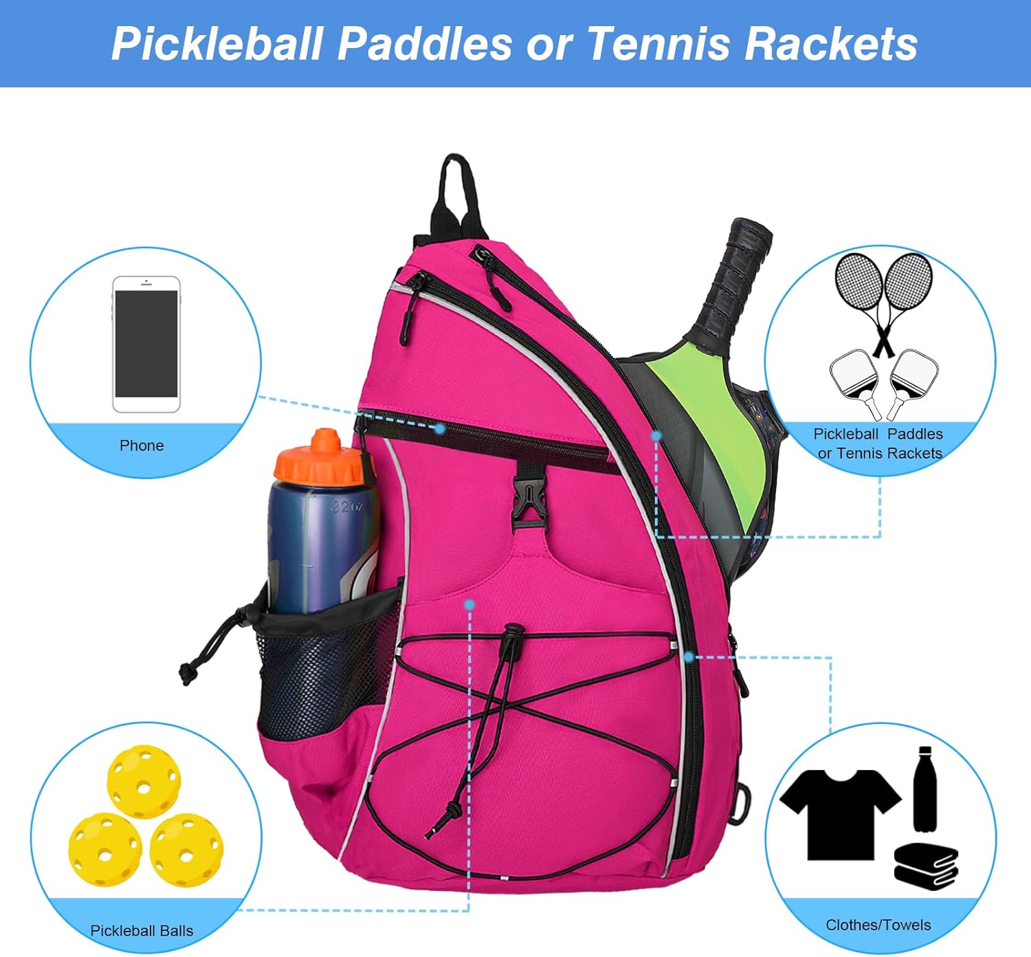 WOLT Pickleball Bag,Crossbody Sling Bags for Women Men,Pickleball Backpack with Fence Hook for Tennis, Racketball - Image 5