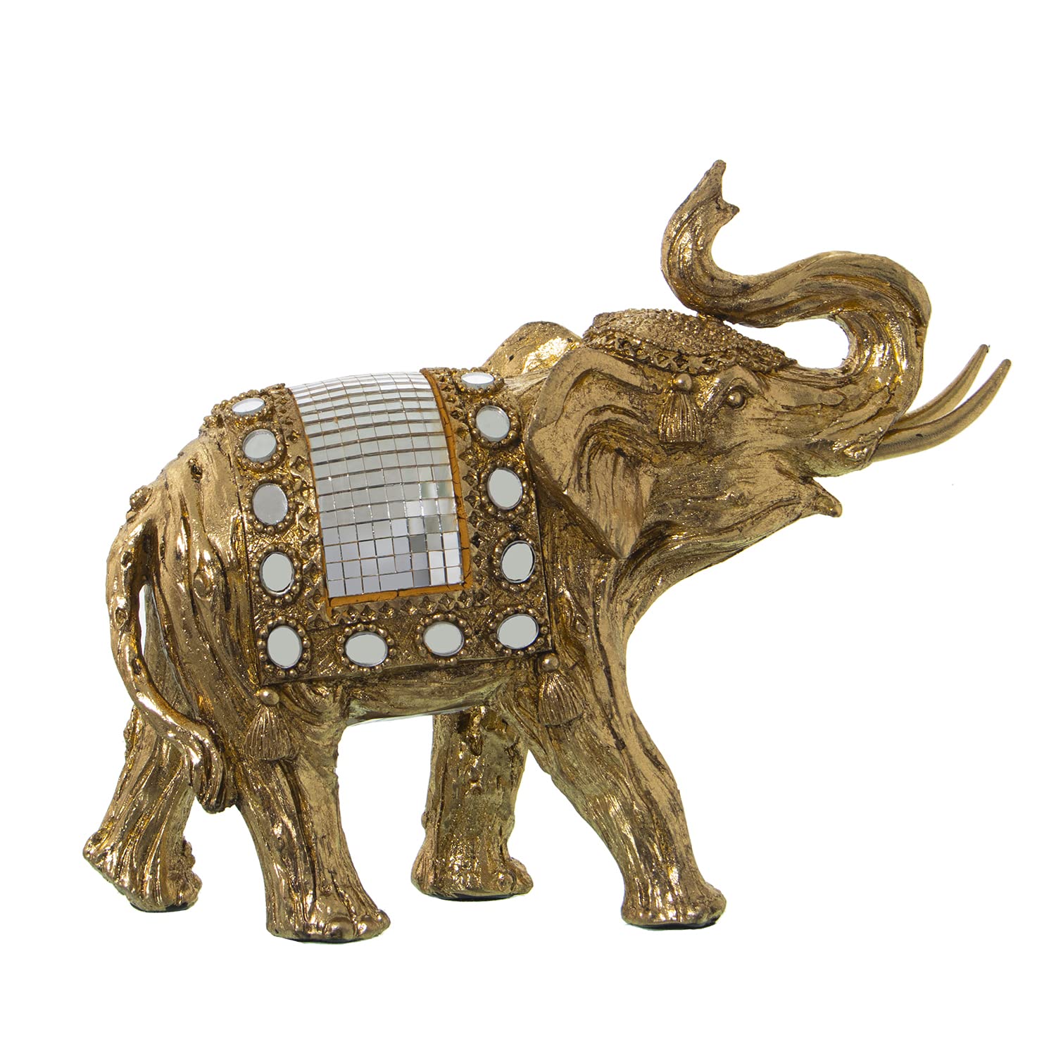 Figura de un Elefante de Resina con espejitos en Dorado 2x10x19cm