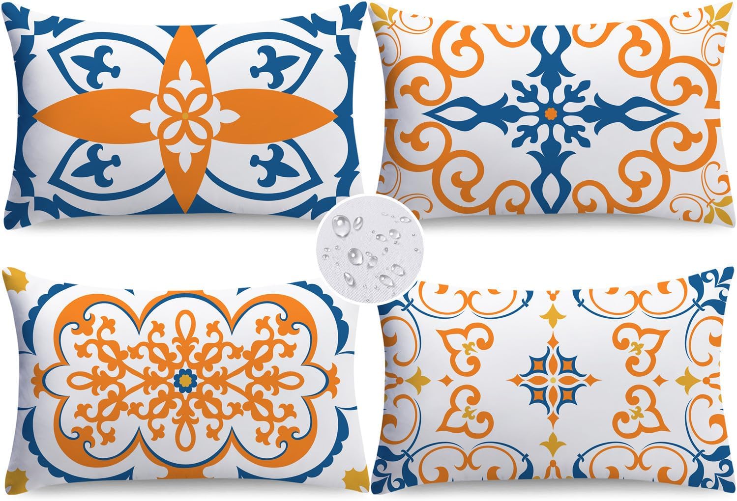 NIGHTWISH Outdoor Waterproof Pillow Covers 18x18 Set of 4 Blue Boho Decorative Outdoor Throw Pillows Floral Cushion Cases for Patio Furniture Bench Couch Sunbrella