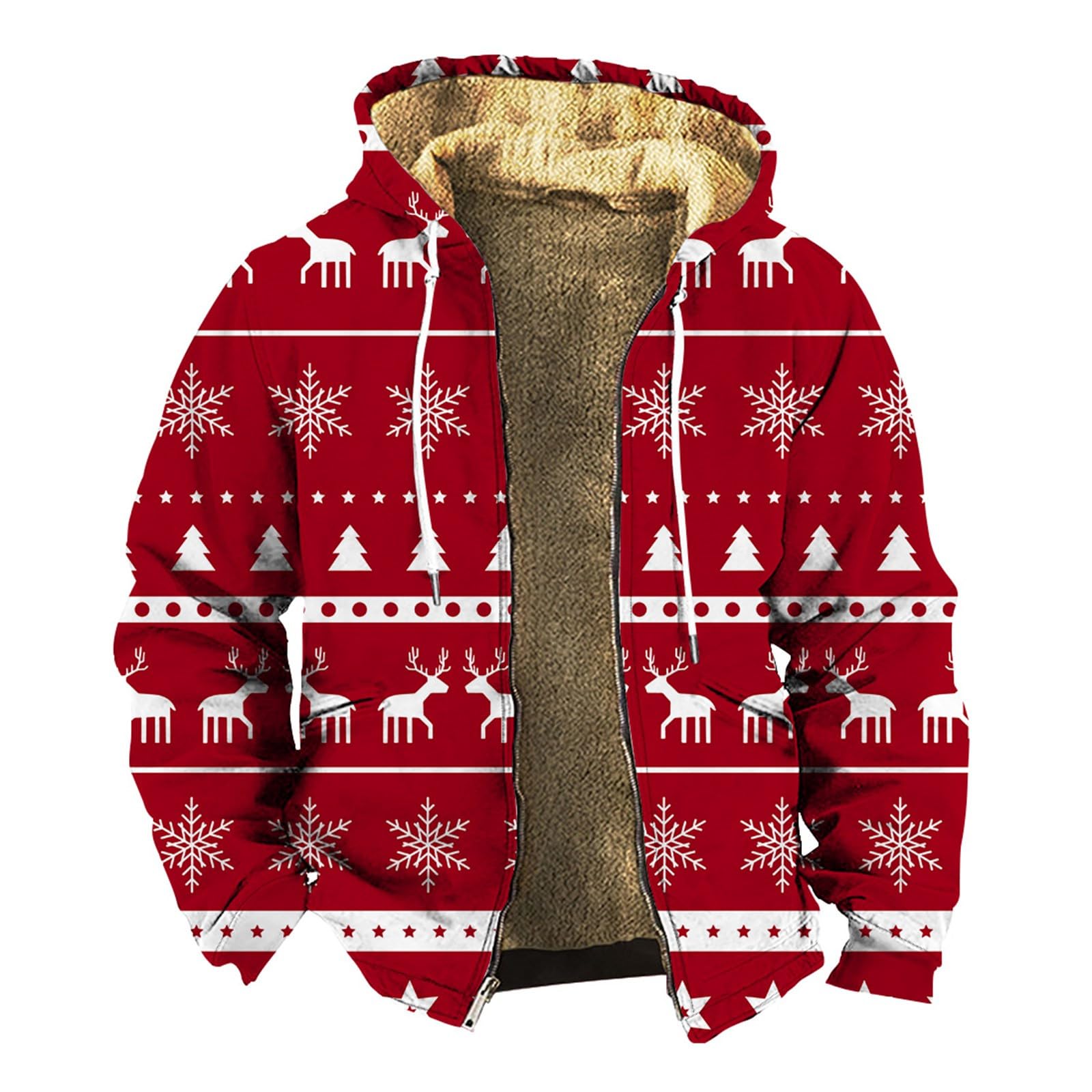 Generisch Herren Weihnachtsmantel mit Fleecegefütterter Winterjacke Mehrere Festliche Drucke Reißverschlussdesign