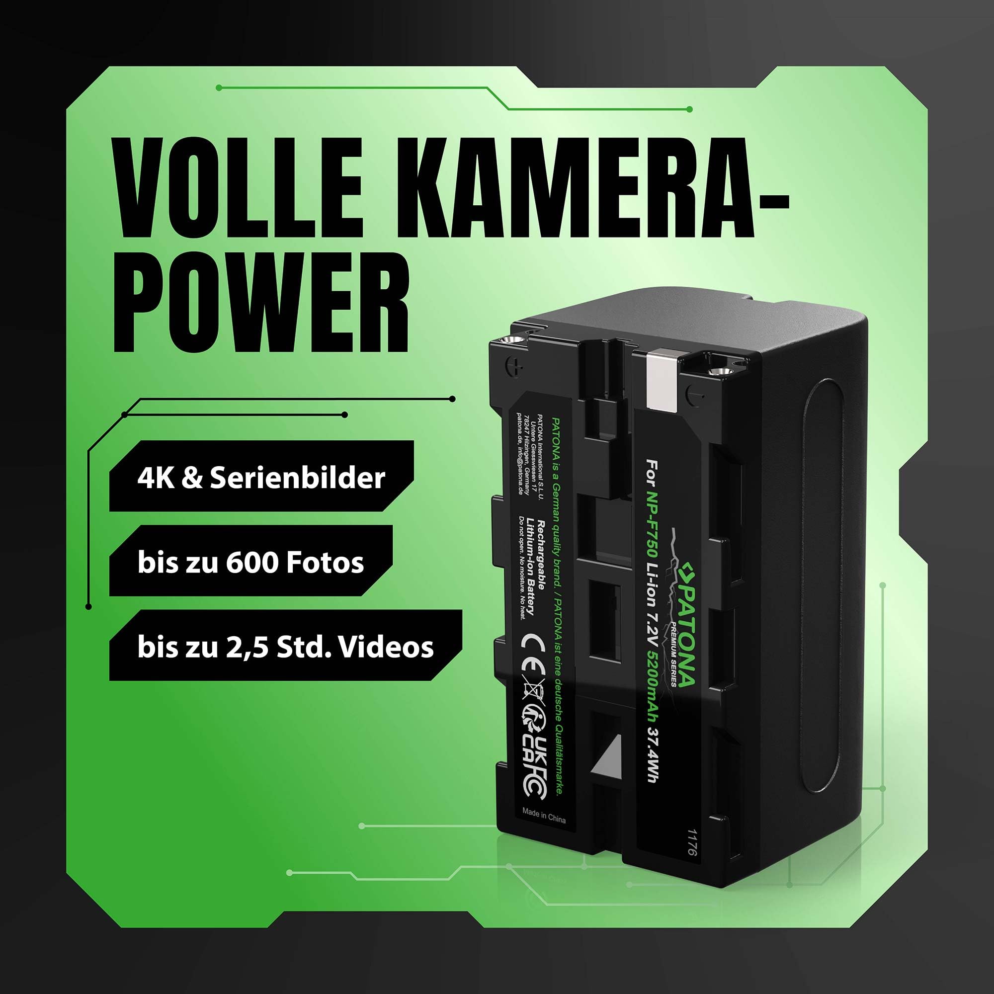 PATONA 2X Premium NP-F750 Akku 5200mAh – Ersatz für Sony NP-F750 NP-F550 NP-F970 – für Sony Camcorder, LED-Videoleuchten (Yongnuo, Neewer, Aputure, Viltrox), Kamera-Monitore – Doppelpack fürs Set