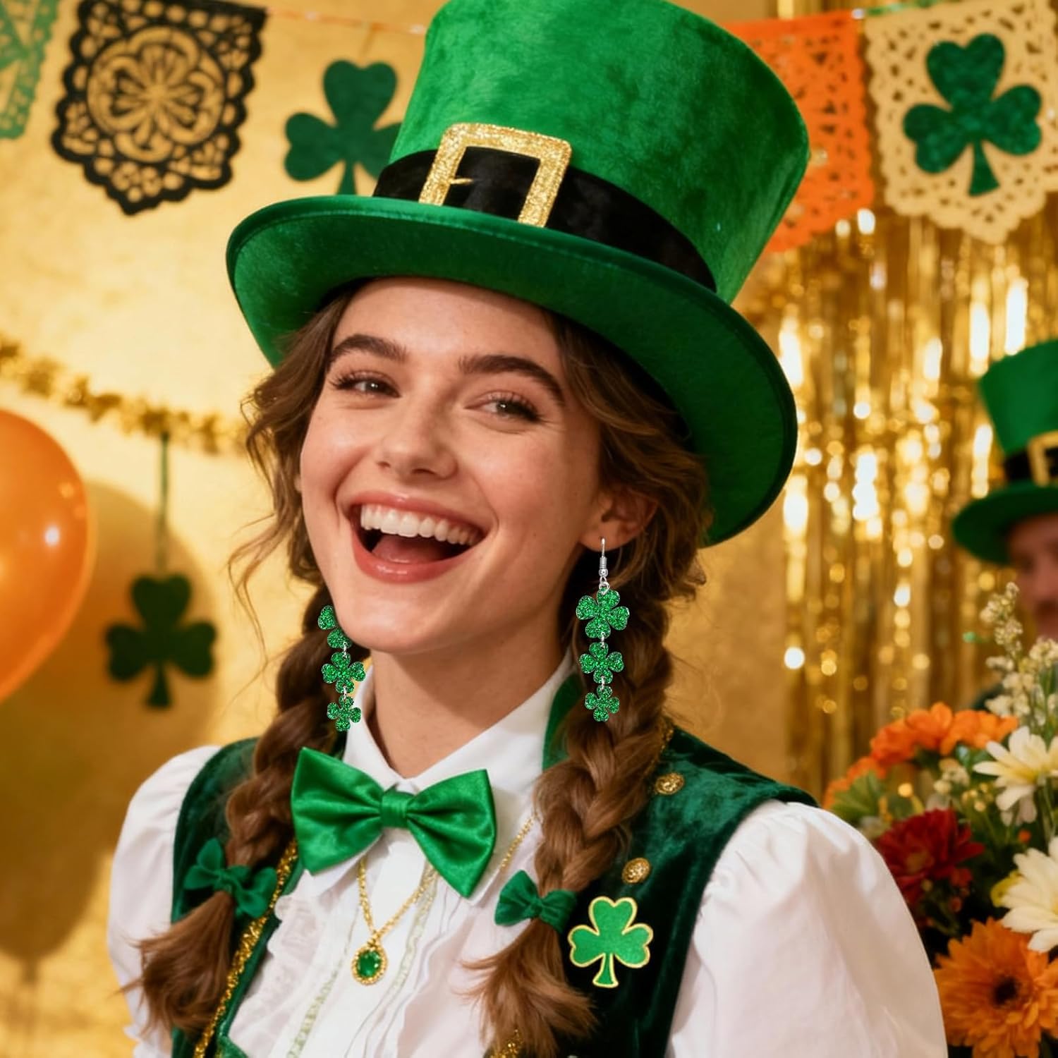 St Patricks Day Shamrock Earrings for Women Green Acrylic Irish Jewelry Lucky Accessories Cute Holiday Gift Idea - Image 3