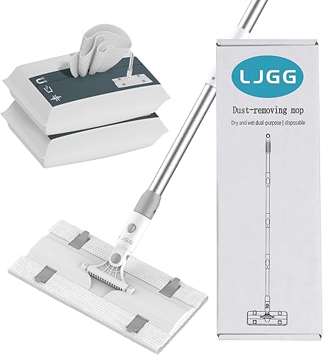 Miniatura 10 de Mopa plana de microfibra para limpieza de suelos, base de aluminio de 15.7 pulgadas (15.7 in), mango de aluminio de 4 secciones de 52 pulgadas, uso