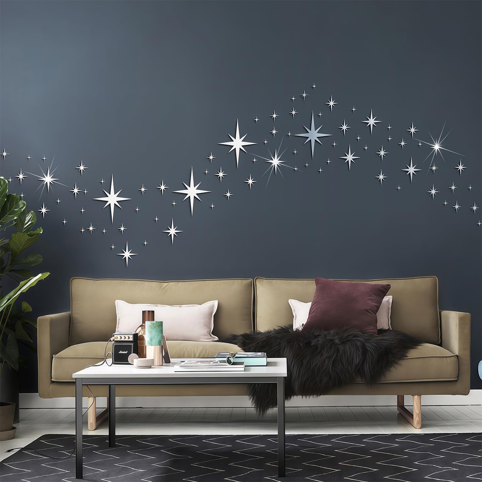 NICENEEDED Star Mirror Wall Stickers, 92 Pcs Acrylic Mirror Wall Decor
