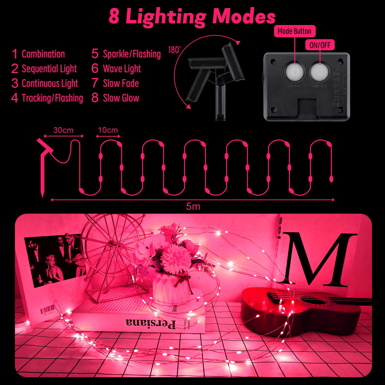 Gcstnn Outdoor Solar Lights, 5M 50 LED Fairy Lights - Image 4