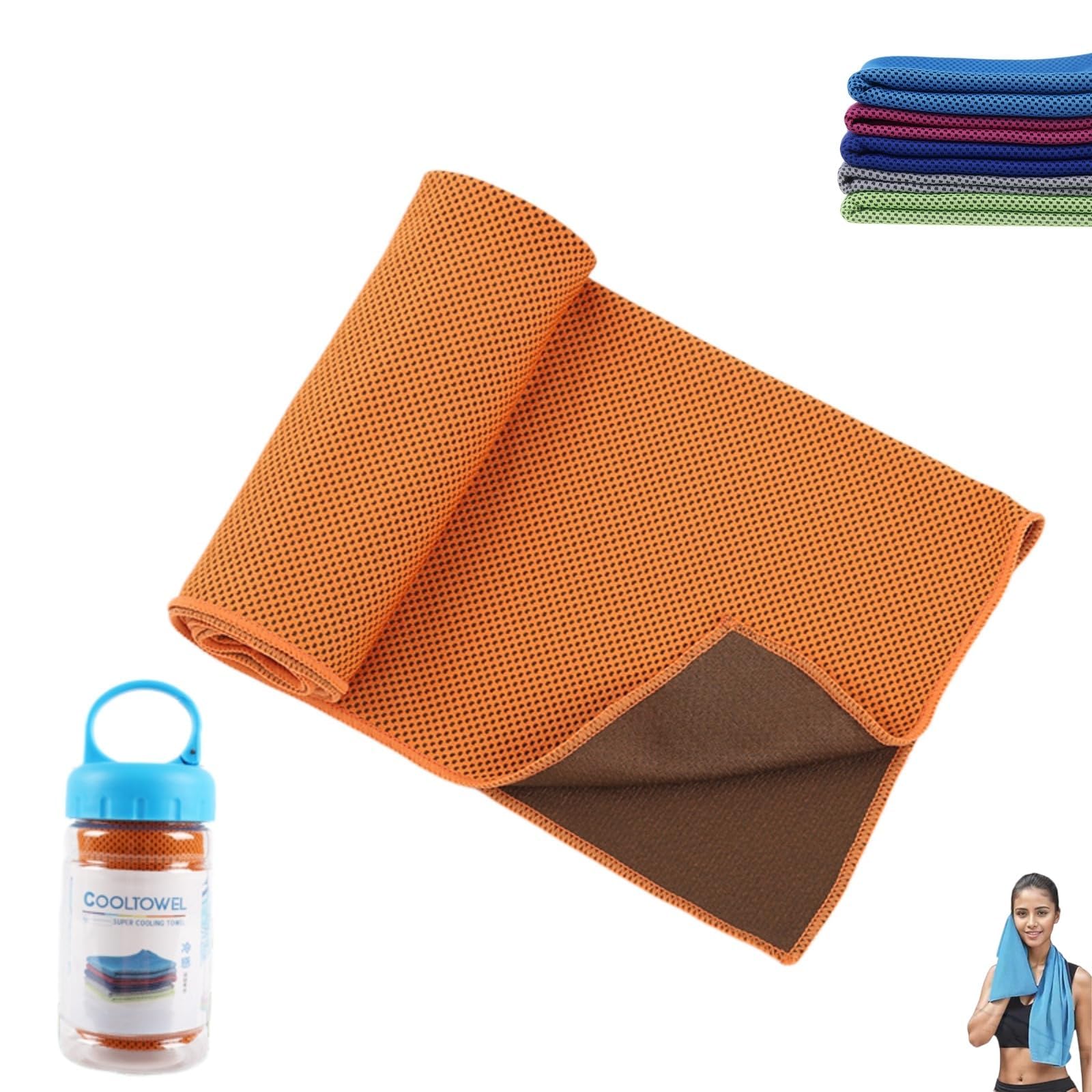 Cool Towel Original for Neck & Face, Quick-Cooling, Soft Breathable for Gym, Yoga, Running, Camping (Orange, 2PC)