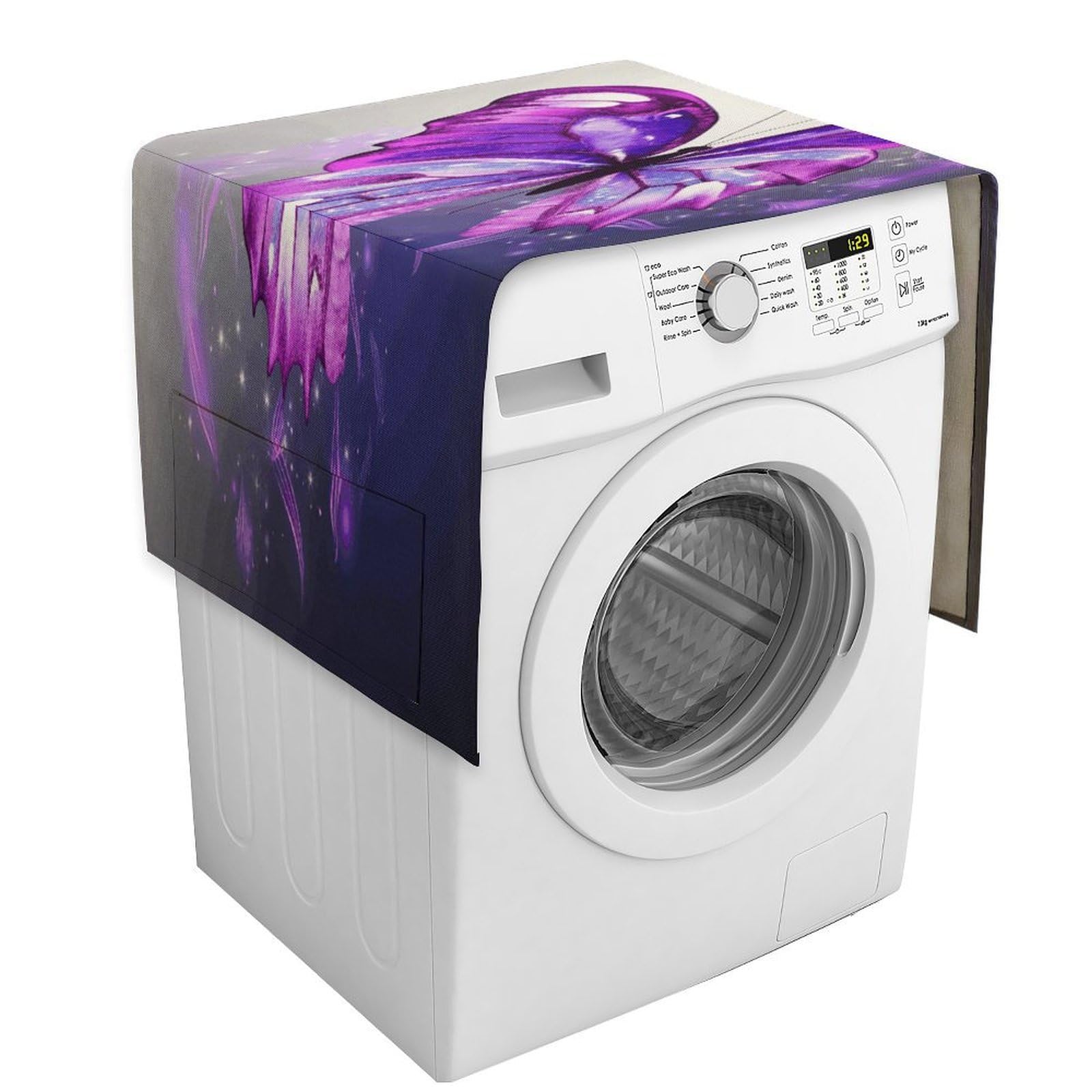 Vstadank Style Purple Butterfly Dust Cover Dustproof Washer And Dryer Covers For The Top Fridge Dust Cover Multi-Purpose Decorative Kitchen Appliance Covers For Home Machine Protector