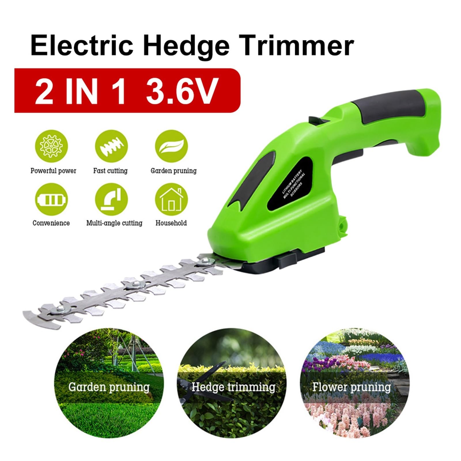 Tondeuse à gazon, 2 en 1 taille-haie électrique 3.6V coupe-haie sans fil Portable coupe-herbe à une main jardin désherbage cisaillement tondeuse(Hedge Trimmer)