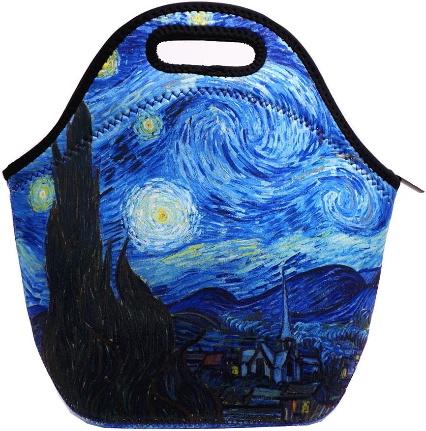 Oh My Lady Neoprene Lunch Bag with Van Gogh Oil Painting Masterpiece (Starry Night / Sunflowers) (Starry Night)