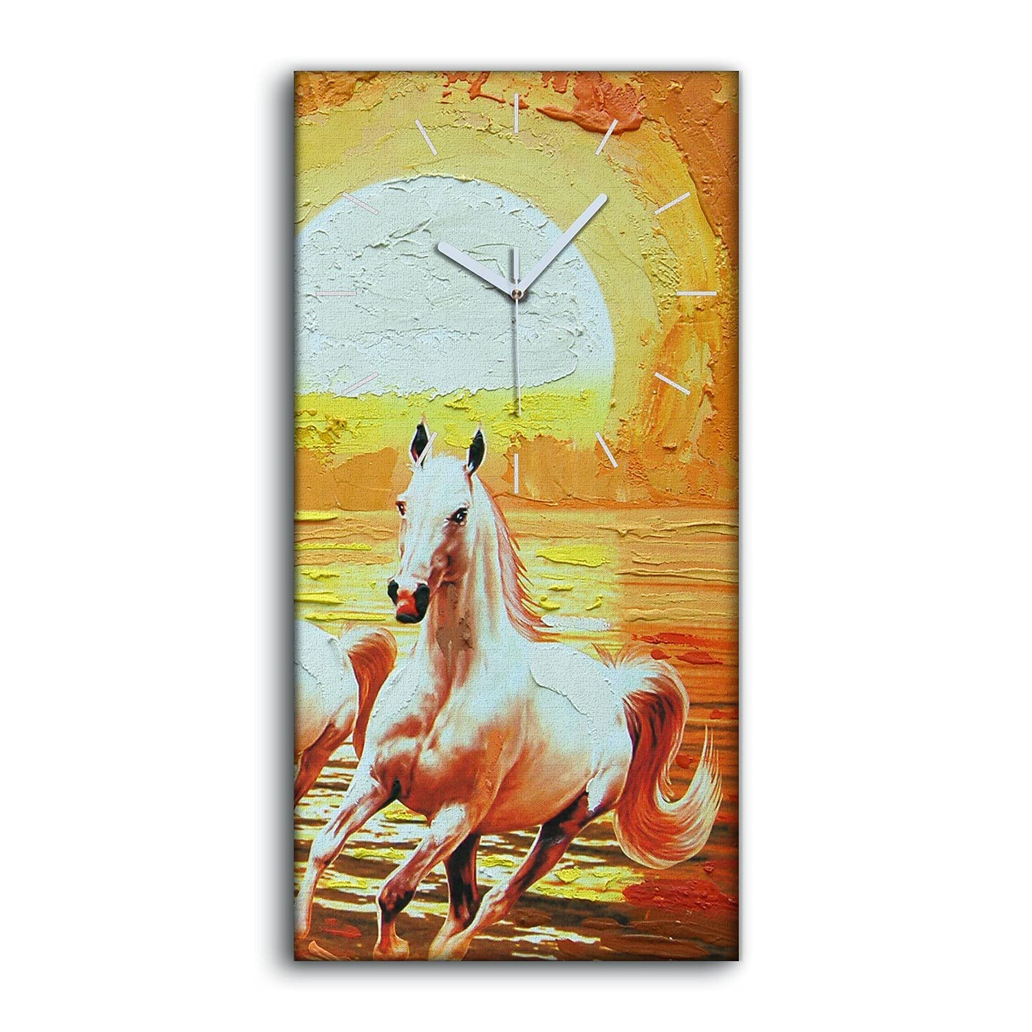 Horloge sur Toile Les Chevaux courent au Coucher du Soleil Coloray 30x60cm pour Salon et Chambre