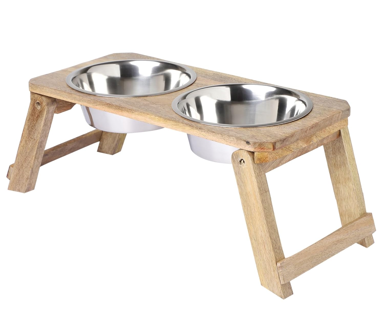 NAAZ_ HOME BARGAINS Wooden Dog Bowls Stand with 2 Stainless Steel Bowl