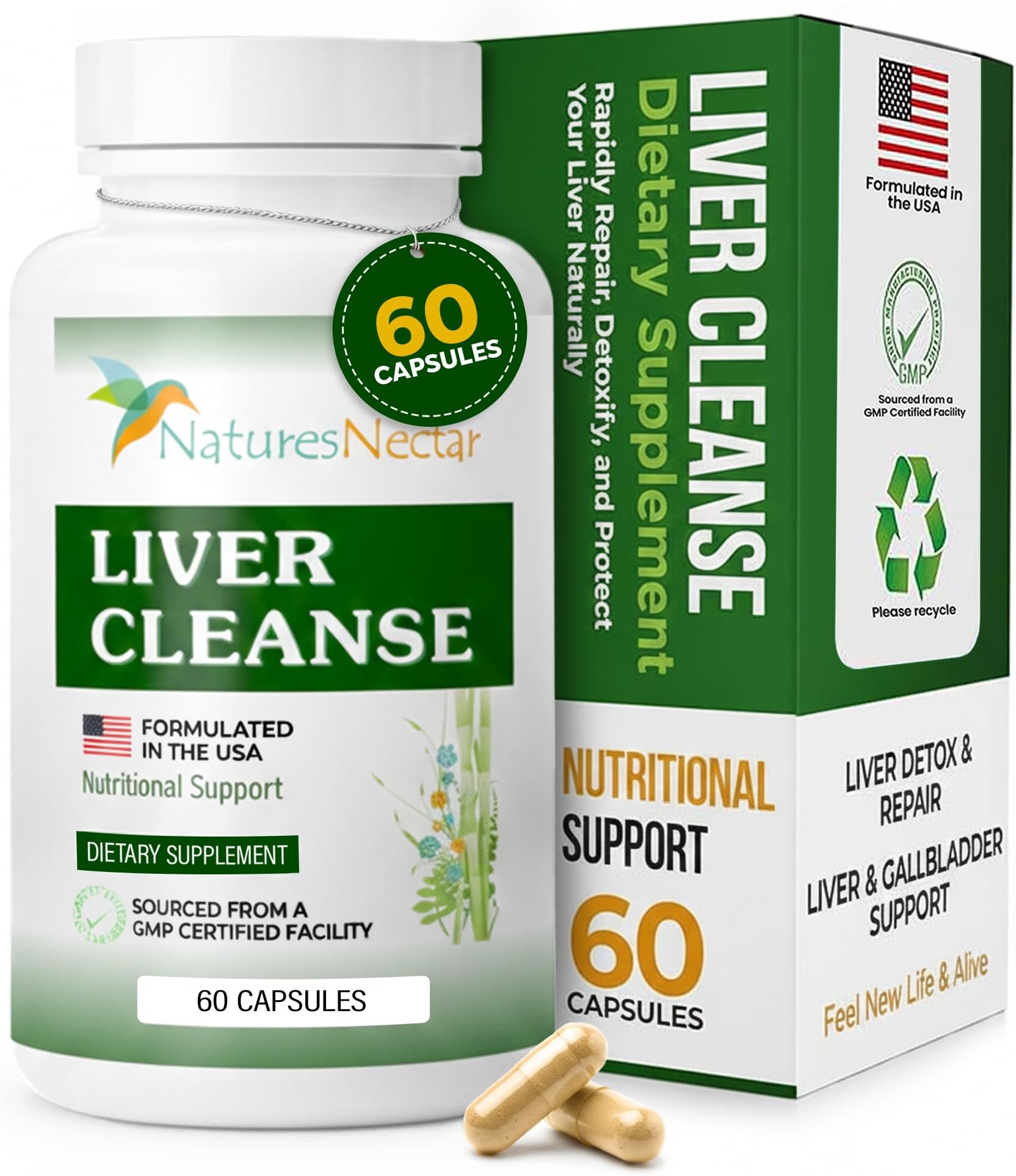 - Nature's Nectar Liver Cleanse Detox & Repair โ Active Liver Support Supplement with Milk Thistle Liver Detox โ Helps Repair & Protect Liver, Aids Fatty Liver & Gallbladder Health โ 60 Capsules