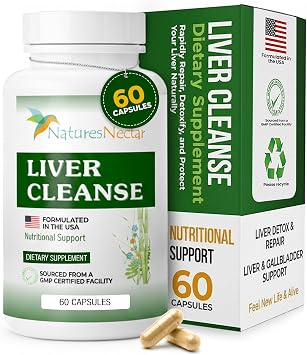 Natures Nectar Liver Cleanse Detox & Repair Active Liver Support Supplement with Milk Thistle Liver Detox Helps Repair & Protect Liver, Aids Fatty Liver & Gallbladder Health 60 Capsules