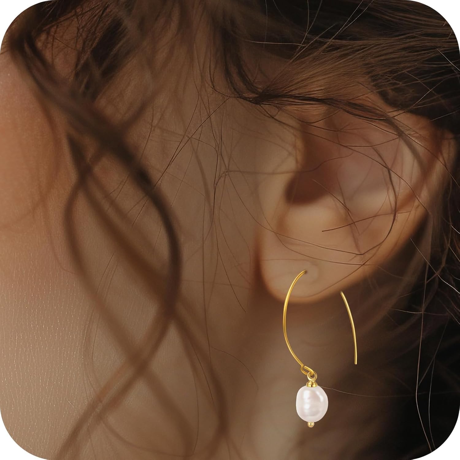 Pearl Earrings for Women, 14k Gold Pearl Drop Dangle Earrings