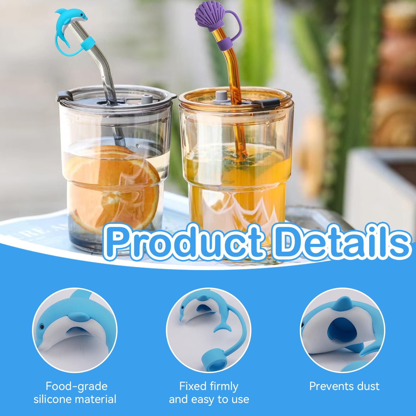 6 Couvercles De Paille En Silicone Pour Tasse Stanley - Animaux Marins, étanches, Réutilisables