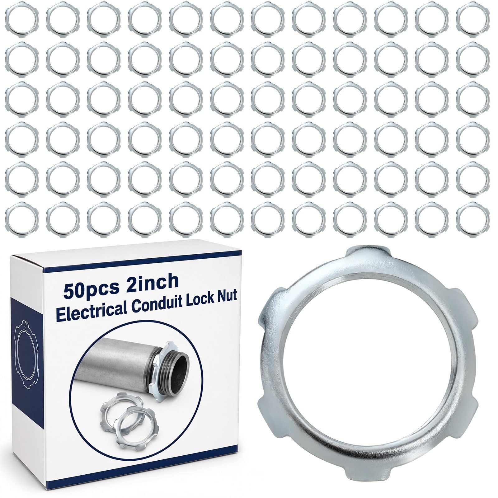 Yaocom 50 Pcs Electrical Conduit Lock Nut Rigid Lock Nut, 2 Inch