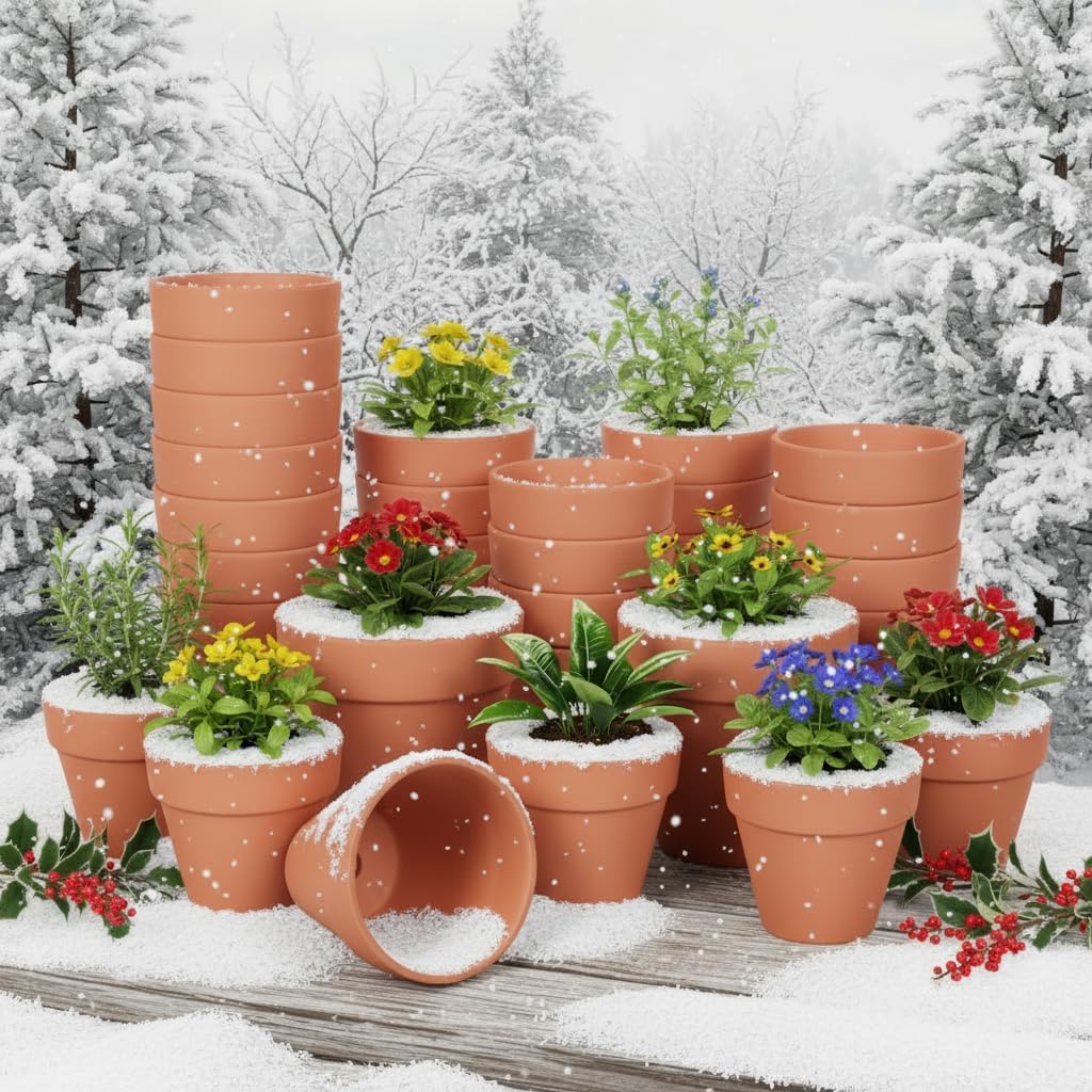 24 Pack 4 Inches Terracotta Plant Pots, Terra Cotta Planter with Drainage Holes, Perfect for Planting, Painting, Weddings and Parties (4inch/Original Color)