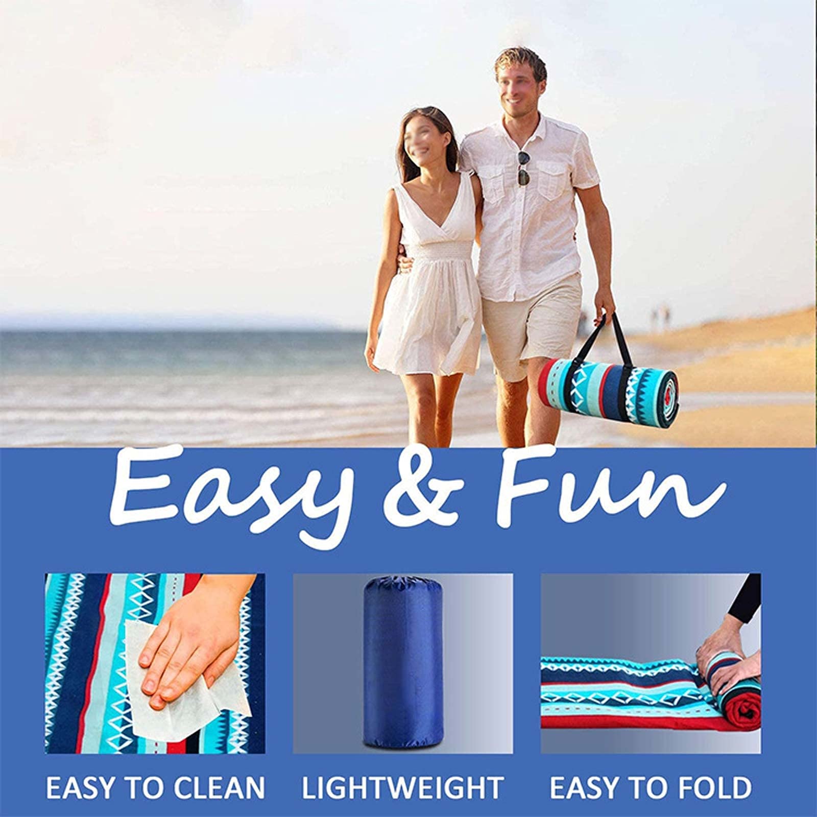 Tapis de Pique Nique, Couverture Pique Niques Imperméable, Natte de Plage Nappe Picnic pour Extérieur Voyages Parc Jardin (Color : Blue Stripe, Size : 150x200cm)