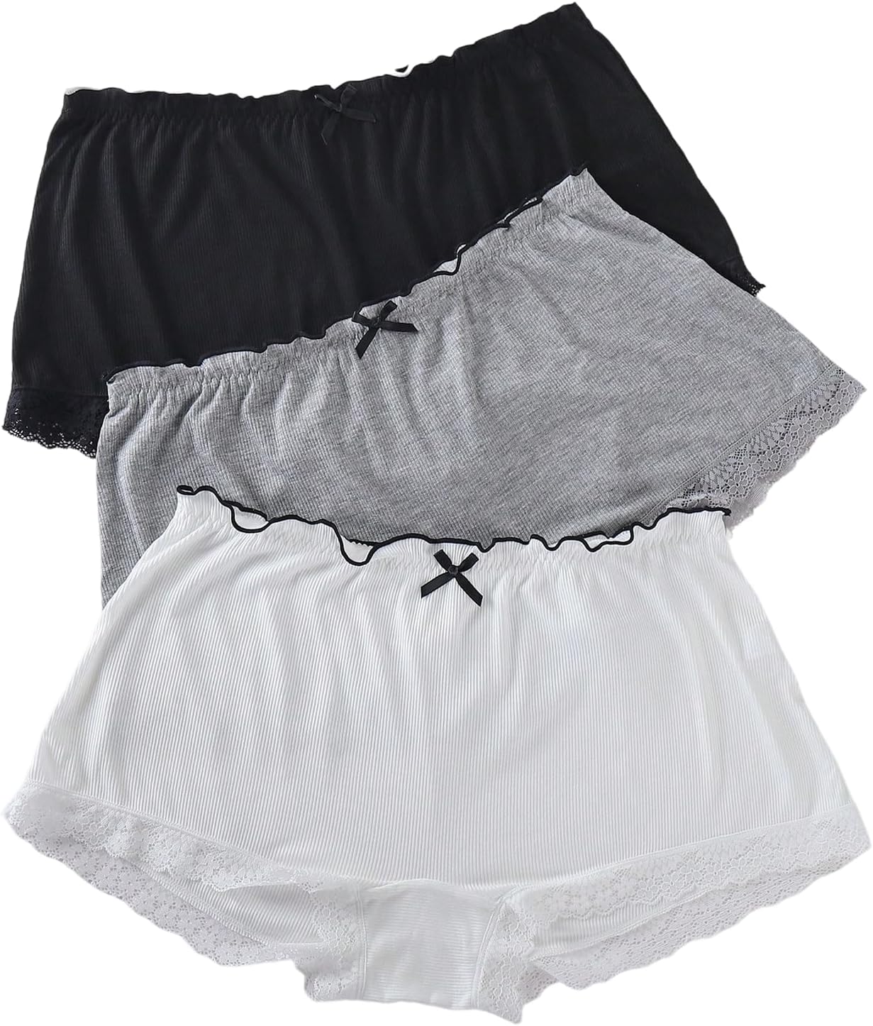 SOLY HUX Plus Size Boyshort Underwear for Women 3 Packs Lace Trim Mid Rise Panties