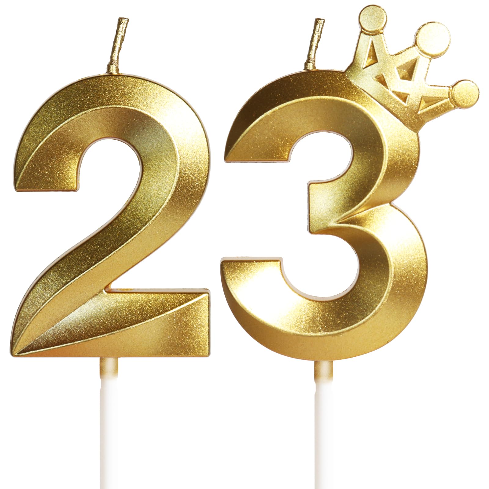 23th Birthday Candles for Cake, Number 23 Gold Candles with Crown, 3D Design Birthday Cake Topper for Women Men Birthday Party Wedding Anniversary