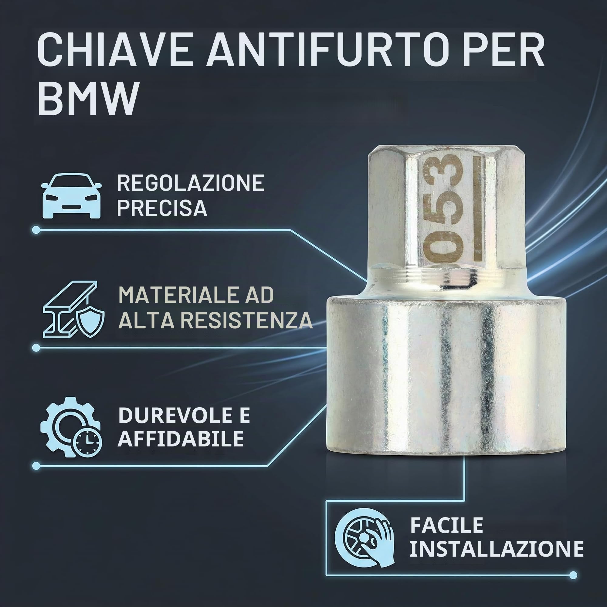 Keenso Presa per Dado Antifurto, Chiave per Blocco Ruota Sostituzione Presa per Dado Antifurto per 1 3 5 6 7serie X1 X2 X3 X4 X5 X6 Z4(053) Bulloni delle Ruote Bulloni delle Ruote