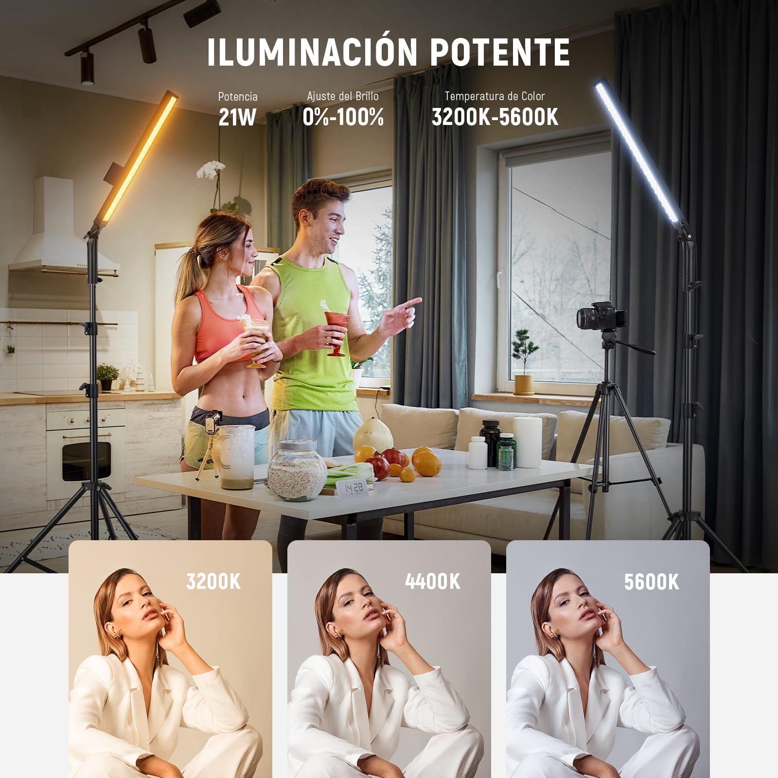 NEEWER Barra de Luz Vídeo LED Mejorada y Kit Remoto 2,4G, Paquete de 2 Iluminación Regulable 3200K~5600K CRI97+ con Soportes/Filtros/Bolsa para Grabación Youtube, Fotografía, Juegos, BH20B Negro