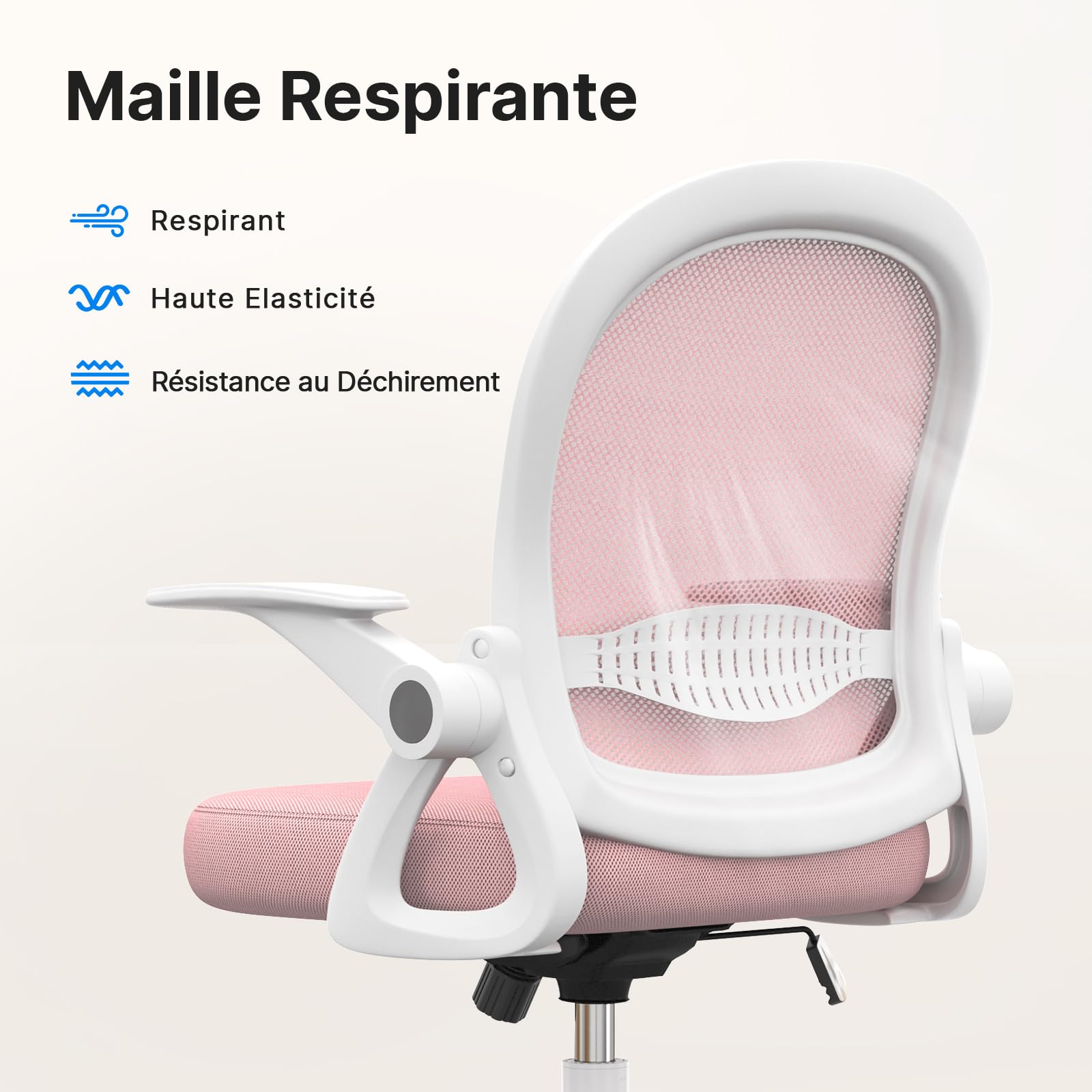 Naspaluro Chaise de Bureau avec Accoudoir Relevable, Soutien Lombaire, Dossier 45 cm Rose