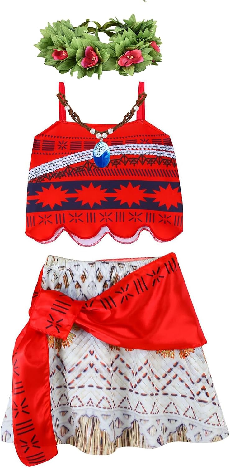 DDazzling Princess Costume Set with Hawaiian Flower Garland