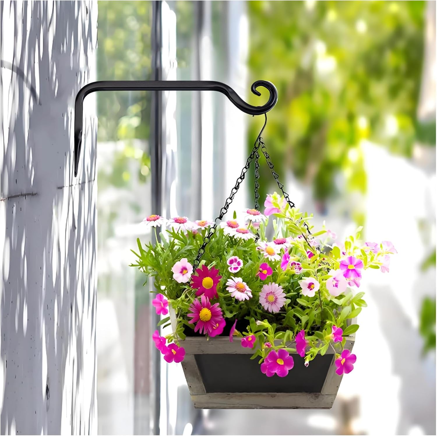 2 Pack 10 Inch Premium Metal Plant Hangers – Sturdy Wall Hooks for Hanging Bird Feeders, Flower Baskets, Lanterns & Wind Chimes – Indoor/Outdoor Use – Elegant Black Finish image 4