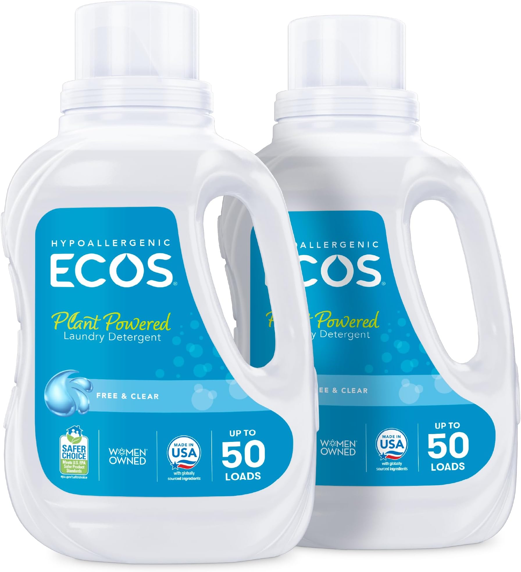 ECOS Laundry Detergent Liquid, Free & Clear, 50 Fl Oz (Pack of 2)
