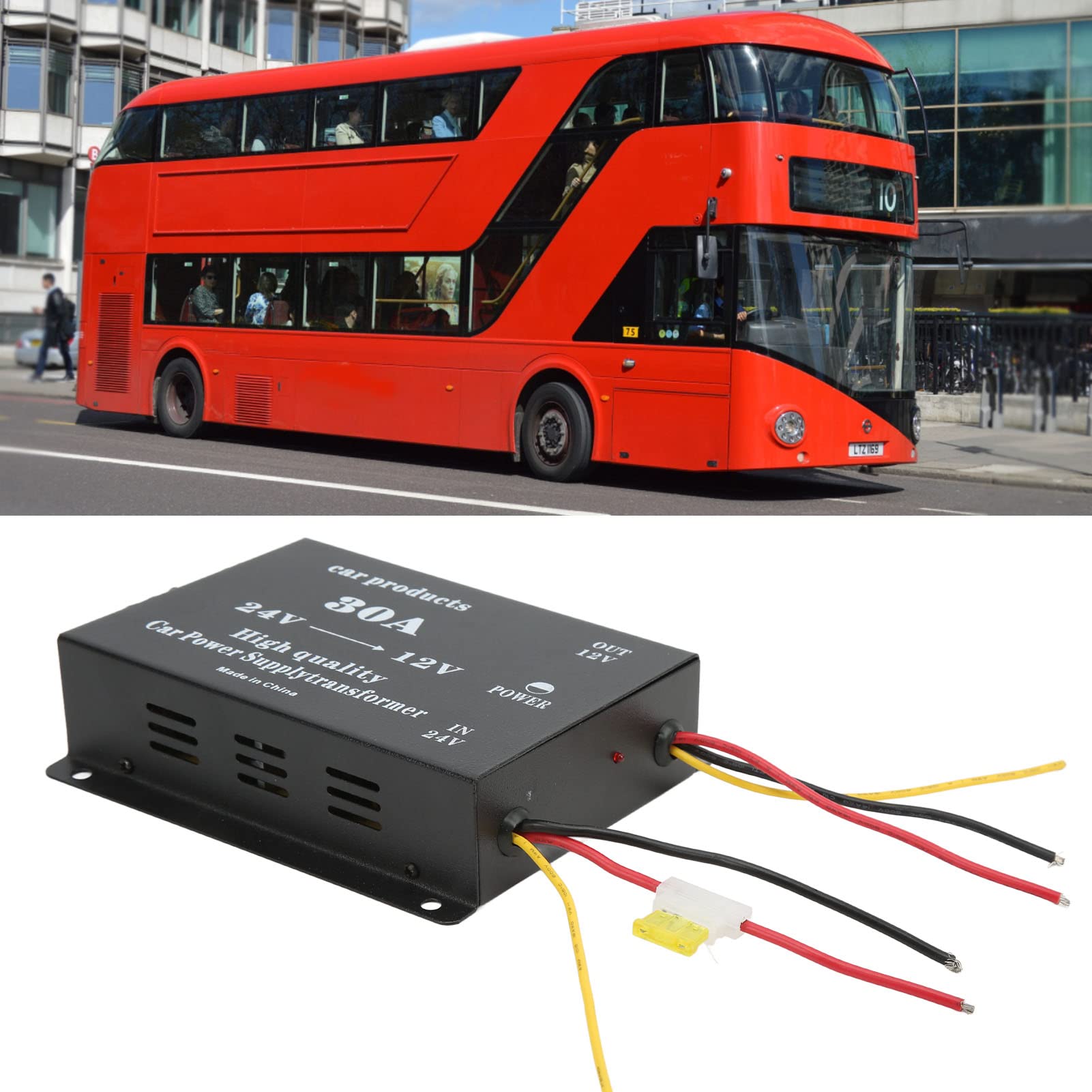 Convertitore da 24 V a 12 V, riduttore di tensione con protezione contro i cortocircuiti, regolatore di alimentazione per auto silenzioso per camion e autobus, modulo DC/DC (30A)