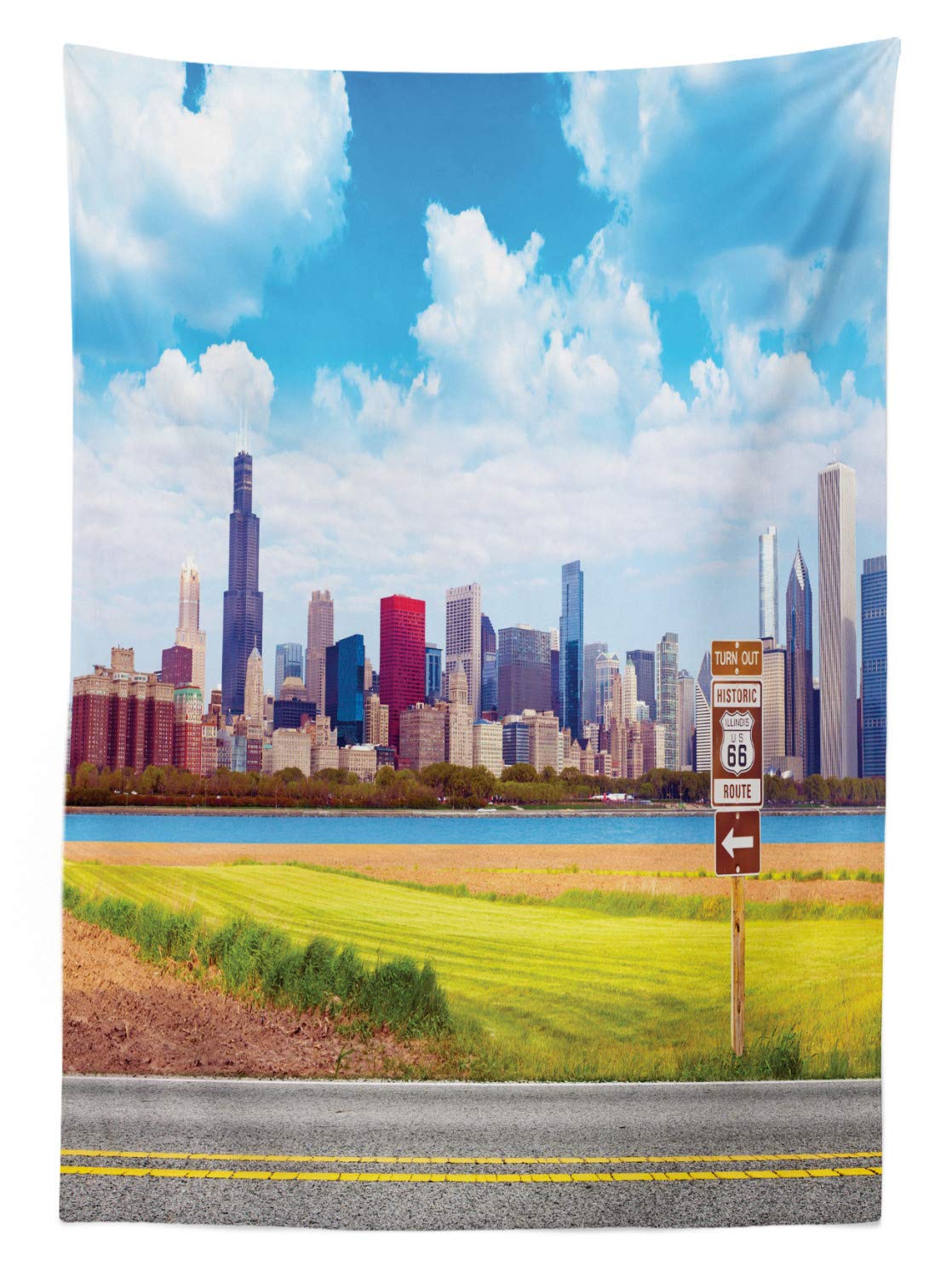 ABAKUHAUS New York Tovaglia, NYC Midtown Skyline, Rettangolare per Sala da Pranzo e Cucina, 140 cm x 170 cm, Blu Reale